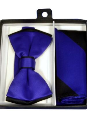 Purple / Black Tipped Bow Tie & Striped Pocket Square
