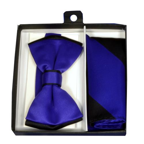 Purple / Black Tipped Bow Tie & Striped Pocket Square