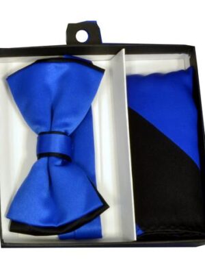 Royal / Black Tipped Bow Tie & Striped Pocket Square