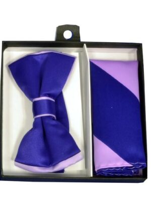 Purple / Lavender Tipped Bow Tie & Striped Pocket Square
