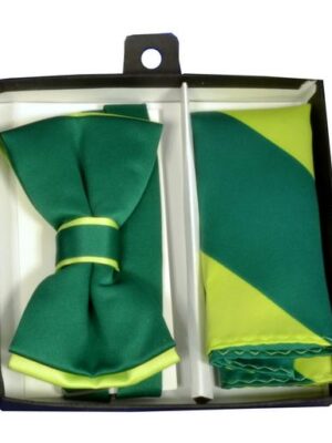 Emerald Green / Lime Green Tipped Bow Tie & Striped Pocket Square