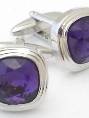 17mm Soft Square Triple Tier  Cuff Links Faceted Fiber Optic Stone/ Import