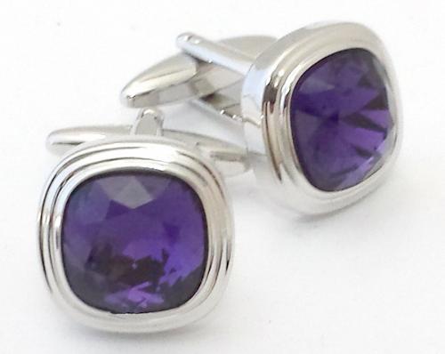 17mm Soft Square Triple Tier  Cuff Links Faceted Fiber Optic Stone/ Import 1