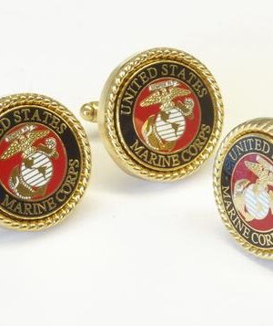 US MARINES CORP RED MILITARY LOGO / GOLD ROPE Bezel CUFF LINKS & LAPEL PIN / Gift Boxed / Import