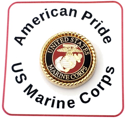 US MARINE CORPS Military Lapel Pin with Gold Rope Bezel /pinch clip back /mounted on display card / Import