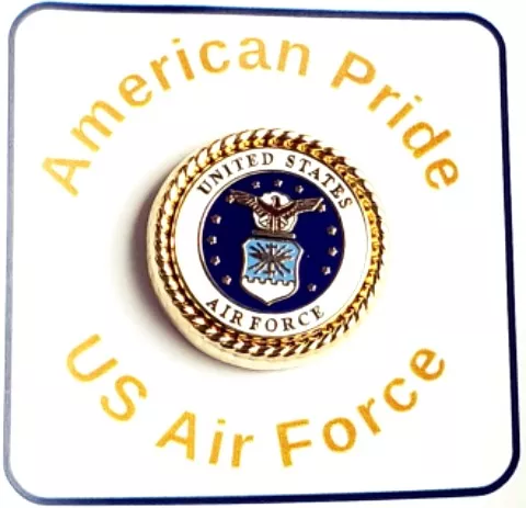 US AIR FORCE MILITARY Lapel Pin with Gold Rope Bezel /pinch clip back /mounted on display card / Import