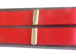 1 1/4 RED POLY GAB/ BLACK JOINER/ NICKEL HARDWARE/ CLIP ENDS /BOXED SUSPENDERS ** made in USA **