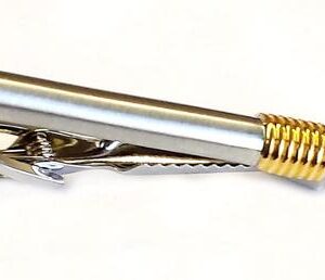 2.3/8 Length Mat Silver Finish Tube Tie Bar with Jet Black End Caps/9mm Gold Rope Design Overlay/ Import/ Boxed