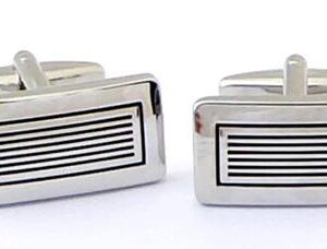 Polished Rhodium Rectangle / Polished Grill/ Cuff Links/Import