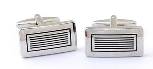 Polished Rhodium Rectangle / Polished Grill/ Cuff Links/Import
