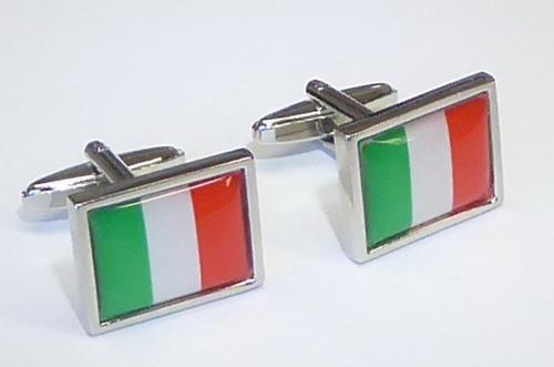 Italian Flag /Green,White,Red/ Polished Rhodium Cufflinks/ Import