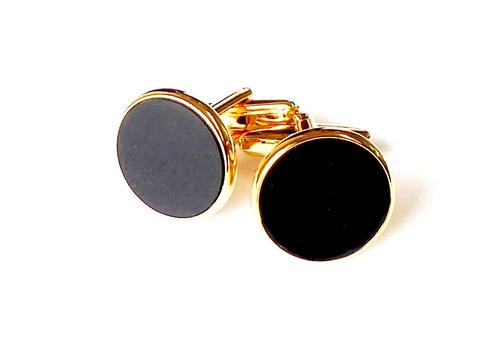 Genuine Onyx Stone in Classic Round GOLD 19mm Cuff Link Setting / Import