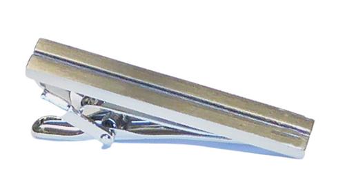 2 inch Length / Brushed Rhodium Tie Bar with center Diamond Cut Stripe / Import/ Gift Boxed