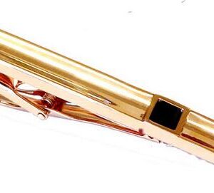 Concave design Tie Bar with Black Faceted Stone/ Rose Gold Finish/2 3/8" 60x8x3mm /Import