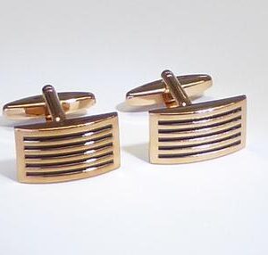 19x13mm Rectangle Cufflinks Rose Gold Finish/ Black Enamel Stripes /Import