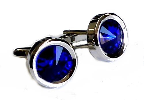 Faceted Dark Sapphire Crystal 17mm Polished Rhodium Cufflinks / Import