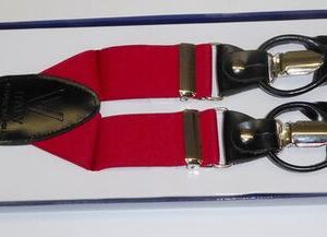 Mens Red Convertible Suspender, Leather Button On or Clip On, 46" length to accommodate Big & Tall /Boxed / Import