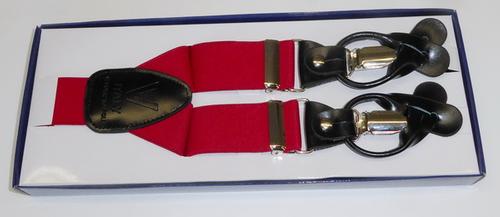 Mens Red Convertible Suspender, Leather Button On or Clip On, 46″ length to accommodate Big & Tall /Boxed / Import  1