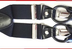 Men's Black Convertible Suspender, Leather Button On or Clip On, 46" length to accommodate Big & Tall /Boxed /Import