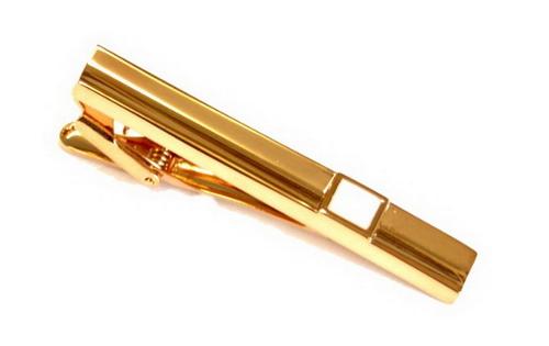 60mm Polished  Concave Tie Bar with Fiber Optic MOP White Stone / Rose Gold Polished Finish/ Import