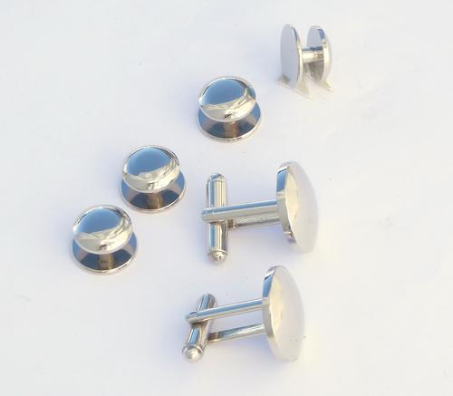 Military Style Solid  brass electroplated Rhodium Finish / 18mm diameter domed links & 11mm  4 domed studs/ display box/ Import