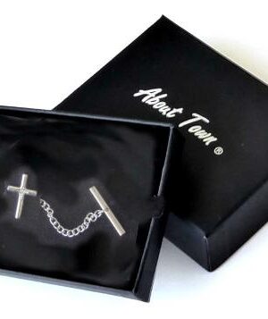 Polished Rhodium 21x13x3mm  Cross with CZ in center of cross /chain guard / gift boxed