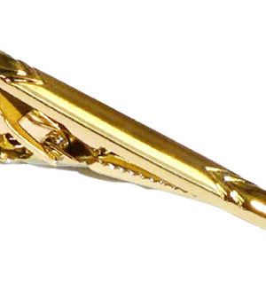 2 1/4 Inch  Tapered Frosted Gold Tie Bar with 2 Polished Gold End Caps/ Chevron Patterns/ Import / Boxed