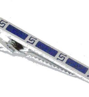 1.3/4 Inch Mini Silver Tie Bar / Aztec Accented Pattern on Royal Blue / Import/ Gift Boxed