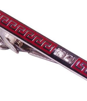 2.3/8 Inch Tie Bar / Aztec Pattern in Silver on a Red Background / 2 Crystal accents / Import / Gift Boxed