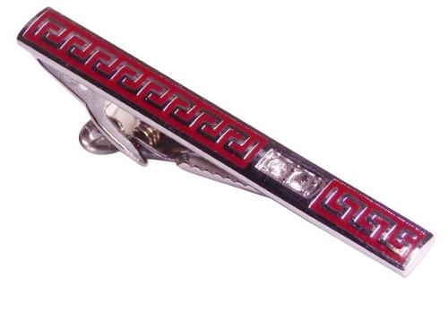 2.3/8 Inch Tie Bar / Aztec Pattern in Silver on a Red Background / 2 Crystal accents / Import / Gift Boxed