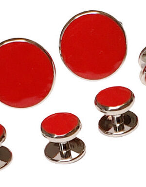 Basic Round Silver Formal Set / 19mm links & 11mm Studs/ Red Epoxy Center/ Import / Gift Boxed