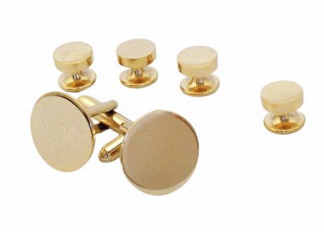 Plain Round Polished Solid Brass Military Formal Set / Made in USA (Can be Engraved) / Gift Boxed