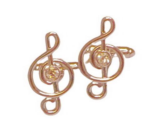 Musical Clef with Cubic Zirconia Gold Cuff Links / Import / Gift Boxed