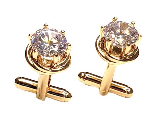 10mm (3k) CZ stone on 13mm Love Knot Gold Cuff Links Setting / Import / Gift Boxed