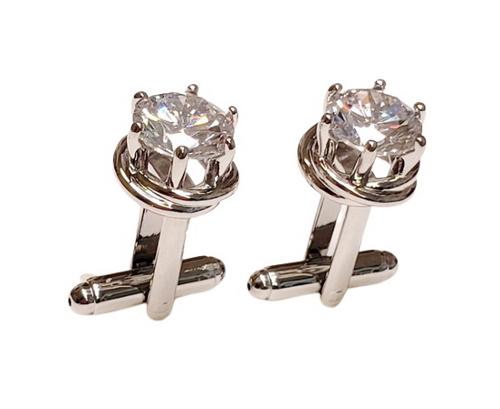 10mm (3k) CZ stone on 13mm Love Knot rhodium Cuff Links Setting / Import / Gift Boxed.