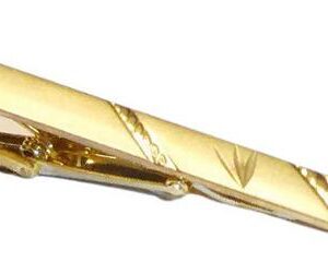 2.1/4 Inch length Mat Gold Finish Tie Bar / with Diagonal Rope Pattern additional Leaf Design / Import / Gift Boxed
