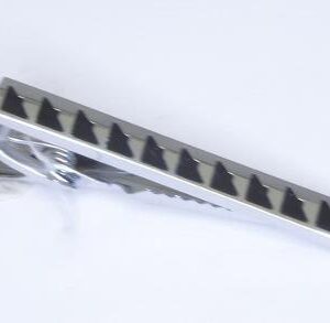 1.3/4 Inch Length Narrow withe Silver Tie Bar / stylized Diamond Black Pattern / Import / Gift Boxed