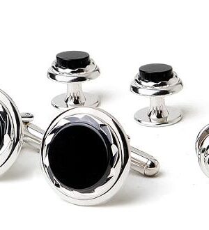 Genuine Onyx Stone/ Diamond Cut Rim / Silver Formal Set / Import / Gift Boxed

Also available in a 5 stud set