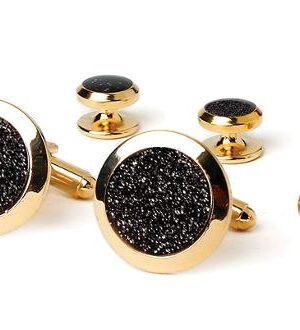 Jet Black Background  Silver  Dust Flakes/ 21mm links 11mm Studs / Gold Formal Set / Import / Gift Boxed