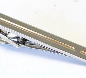 2 1/3 inch Polished Rhodium Tie  Bar with Rose Gold Center Broken Stripe / Import / Gift Boxed