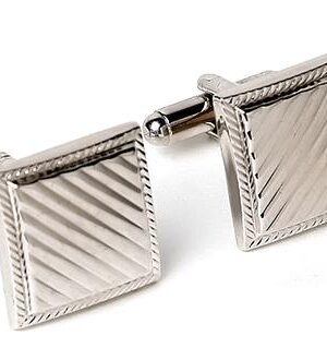 Square with Diagonal Lines Roped Edge Silver Cuff Links // Import *NEW LOWER PRICE*