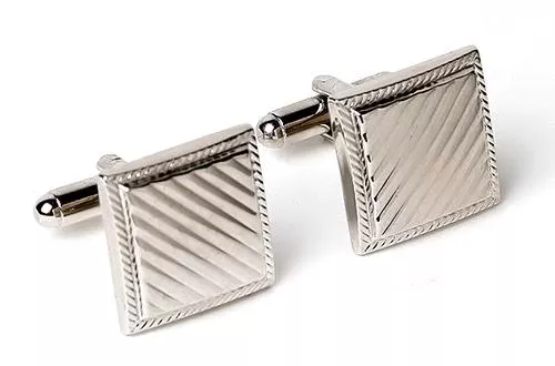 Square with Diagonal Lines Roped Edge Silver Cuff Links // Import *NEW LOWER PRICE* 1
