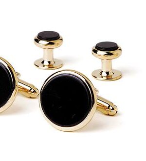 Genuine Onyx Stone /Classic Round 19mm Links & 4 11mm Studs Formal Setting /Import /Gift Boxed