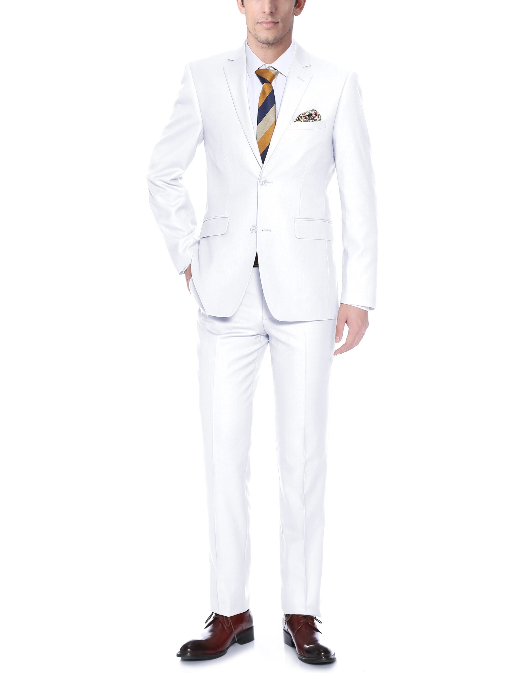 Men’s White 2-Piece Single Breasted Notch Lapel Suit 1