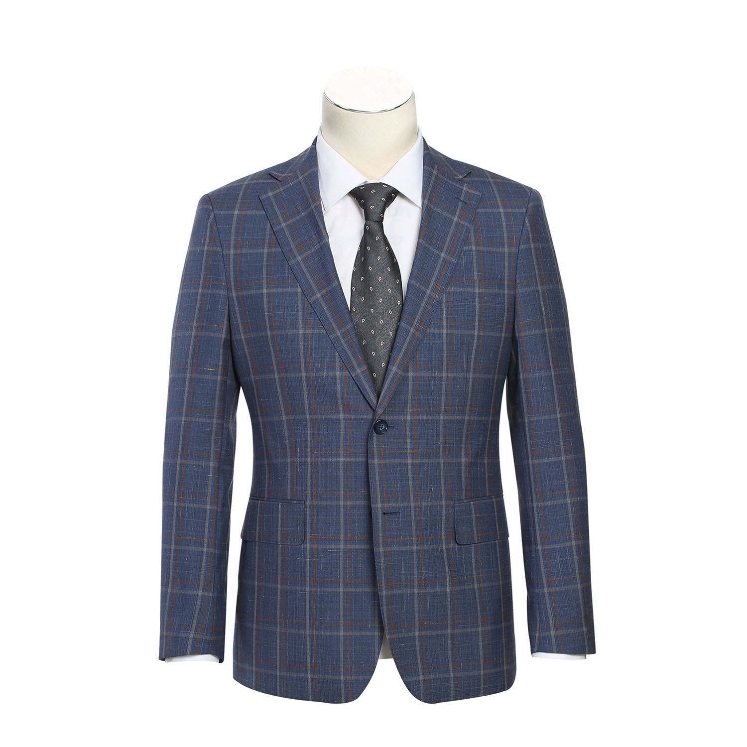 English Laundry Light Steel Blue with Orange Check Wool Suit