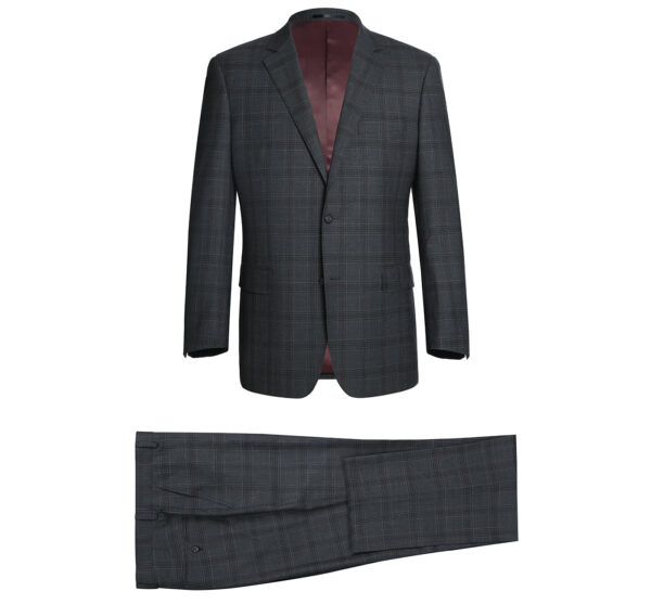 Men's Two Piece Classic Fit 100% Wool Windowpane Check Dress Suit