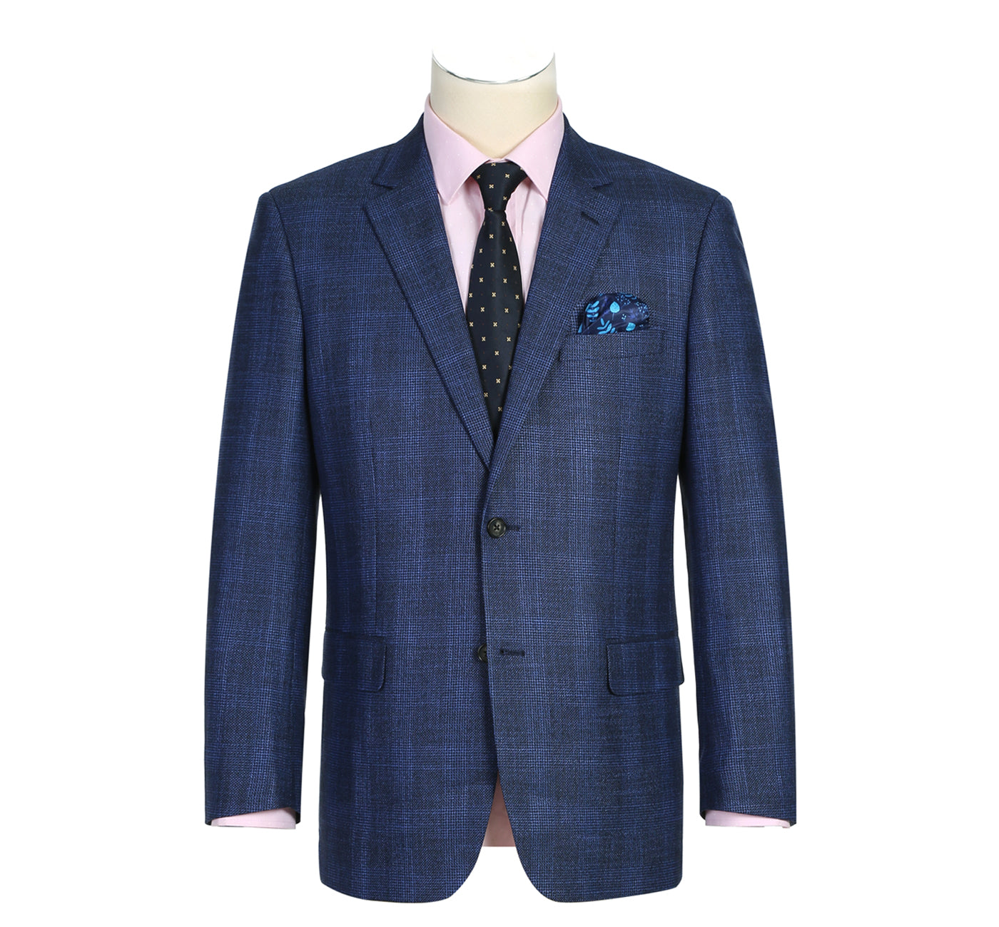 Men’s Classic Fit Single Breasted Two Button Navy Big-Plaid Suit Jacket Blazer 1