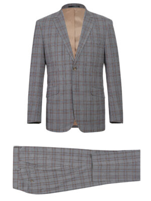 Men's Two Piece Slim Fit Stretch Windowpane Check Dress Suit