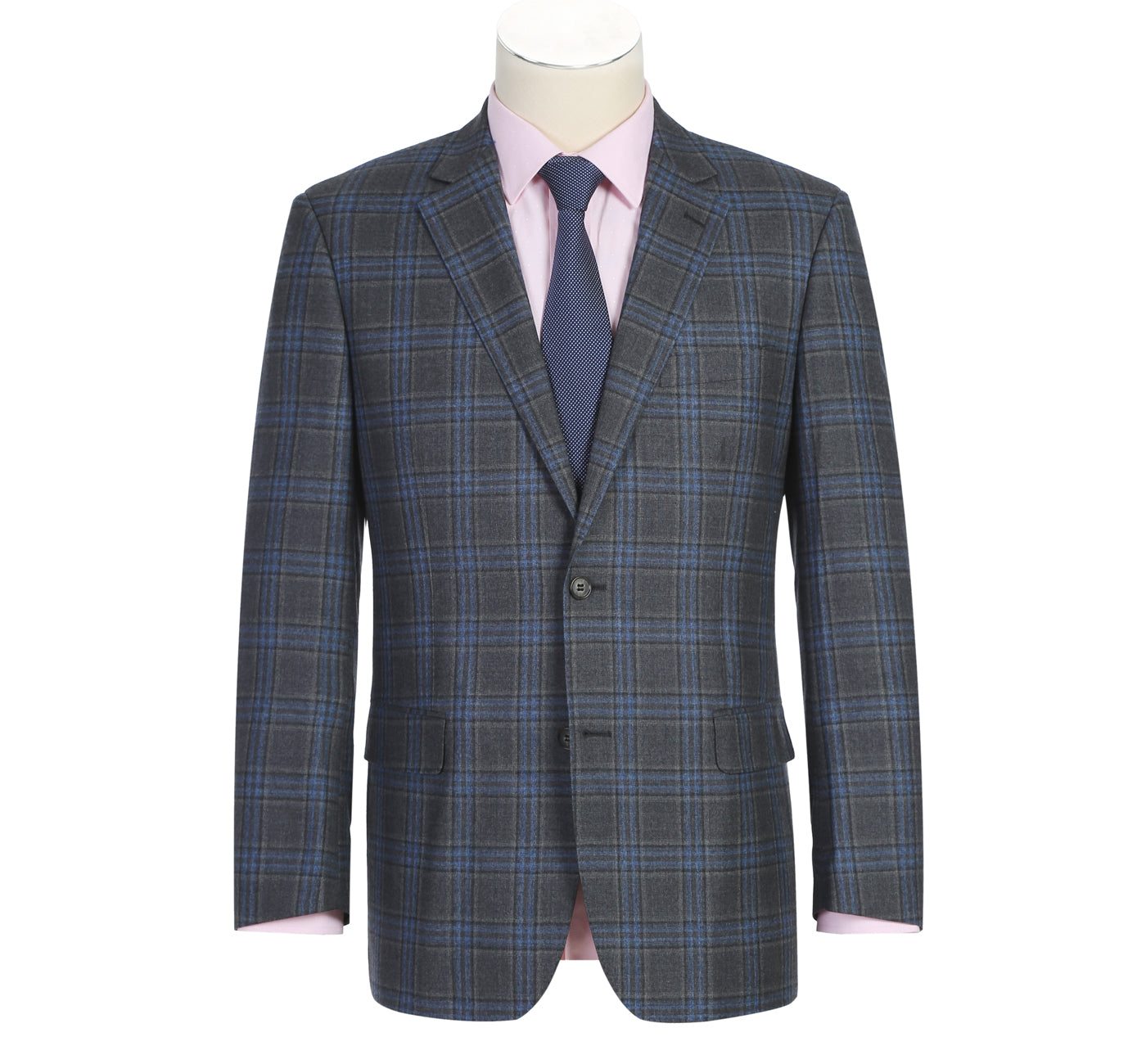 Men’s 3-Piece Classic Fit 100% Wool Heritage Grey Blue Plaid Suits 1