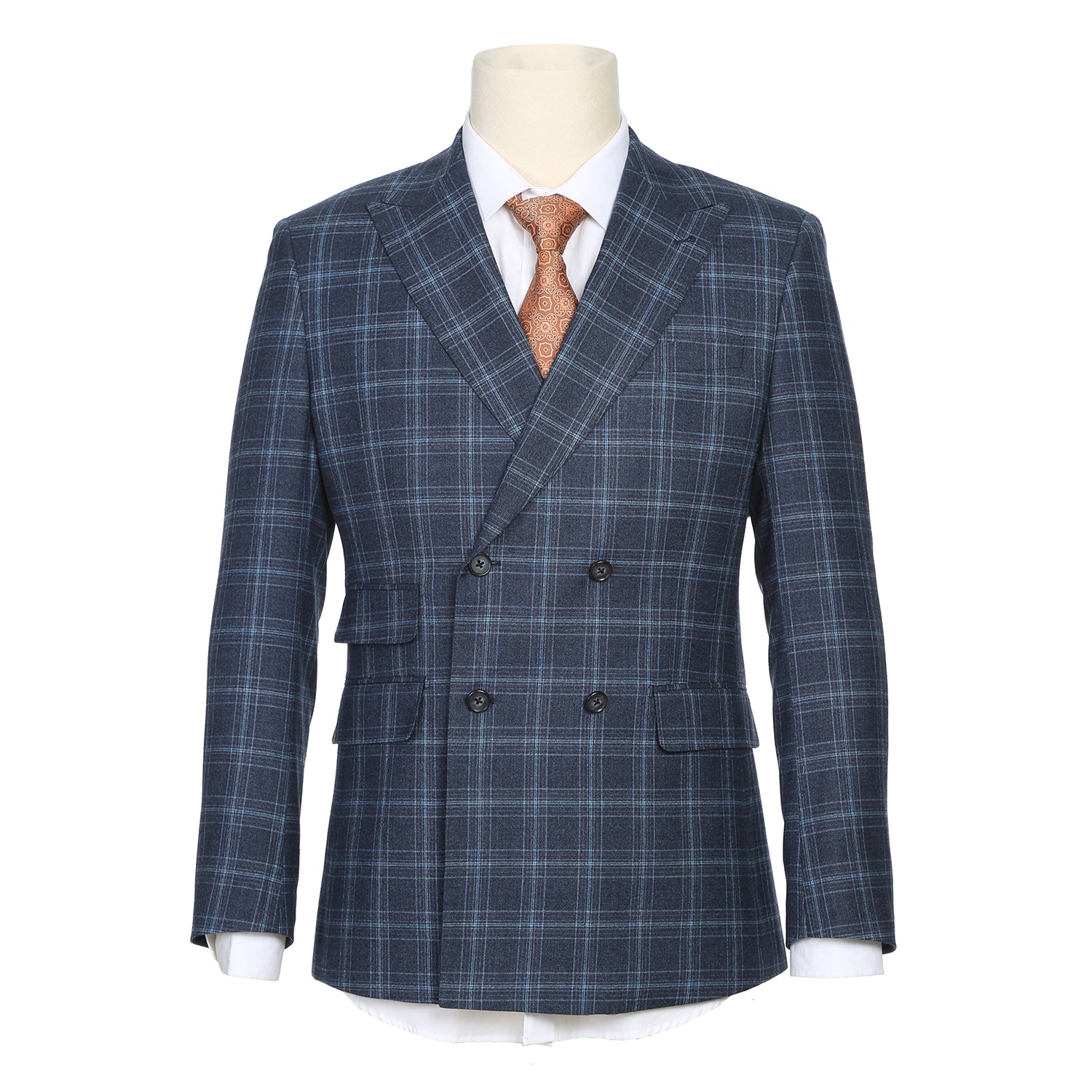 English Laundry Double-Breasted Mineral Blue Check Wool Blend Suit 1